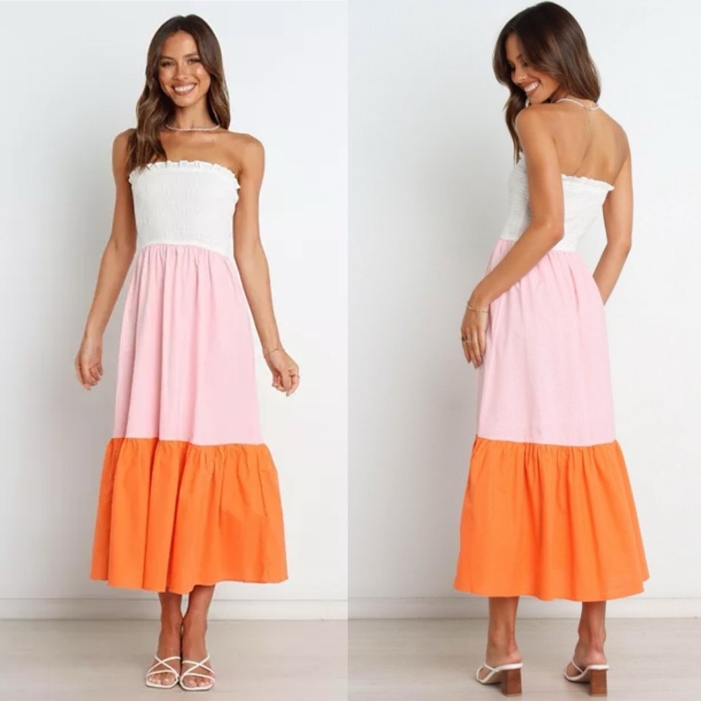 Petal & Pup White, Pink, and Orange Midi Dress